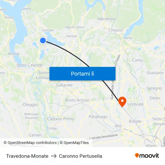 Travedona-Monate to Caronno Pertusella map