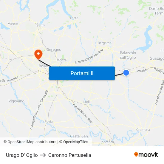 Urago D' Oglio to Caronno Pertusella map