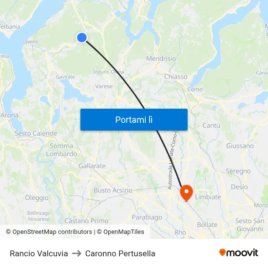 Rancio Valcuvia to Caronno Pertusella map