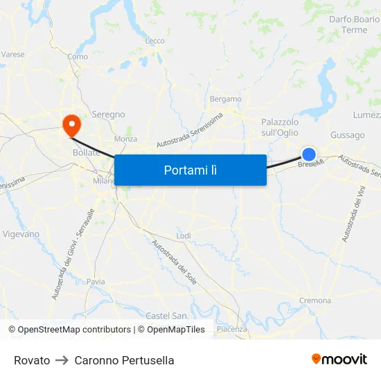 Rovato to Caronno Pertusella map