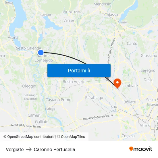 Vergiate to Caronno Pertusella map