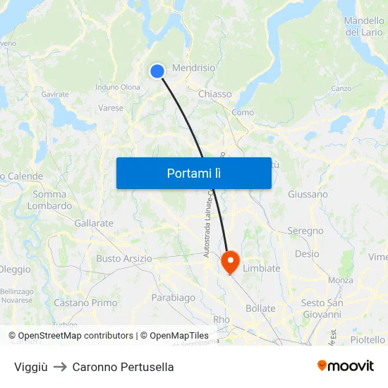 Viggiù to Caronno Pertusella map