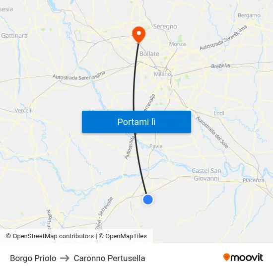 Borgo Priolo to Caronno Pertusella map