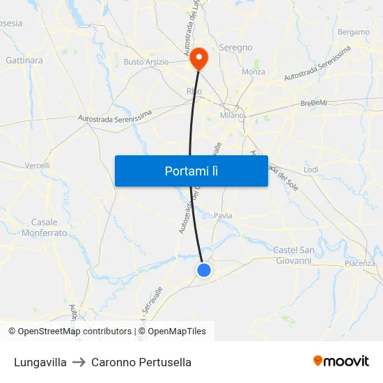 Lungavilla to Caronno Pertusella map