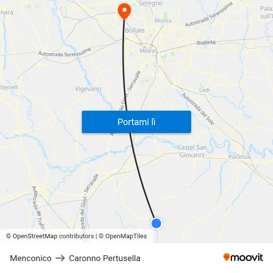 Menconico to Caronno Pertusella map