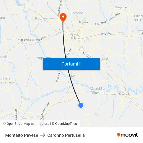 Montalto Pavese to Caronno Pertusella map