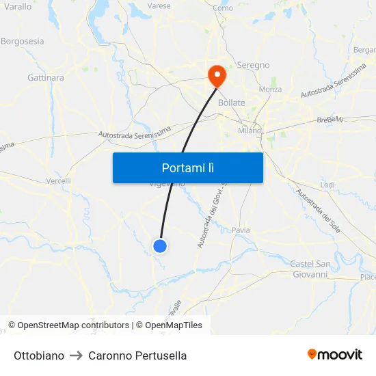 Ottobiano to Caronno Pertusella map