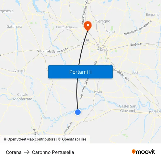 Corana to Caronno Pertusella map