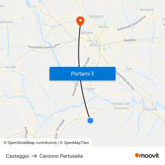 Casteggio to Caronno Pertusella map