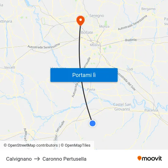 Calvignano to Caronno Pertusella map