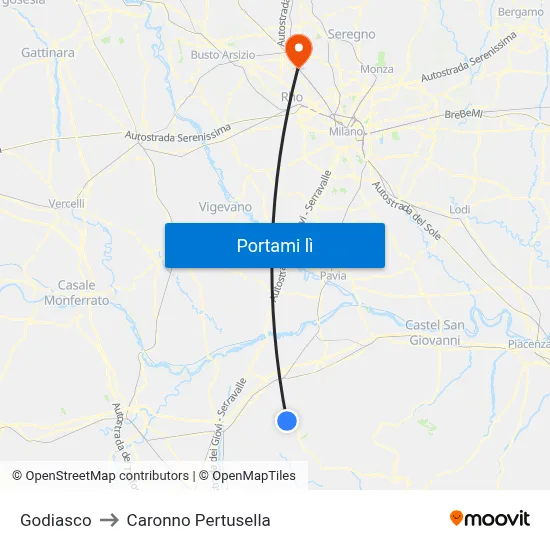 Godiasco to Caronno Pertusella map