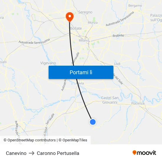 Canevino to Caronno Pertusella map