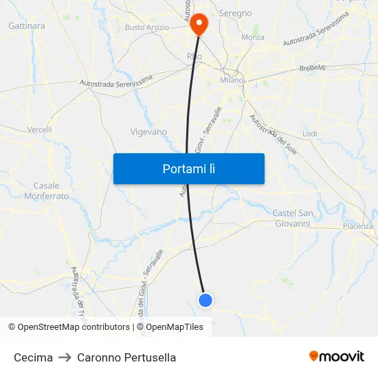 Cecima to Caronno Pertusella map