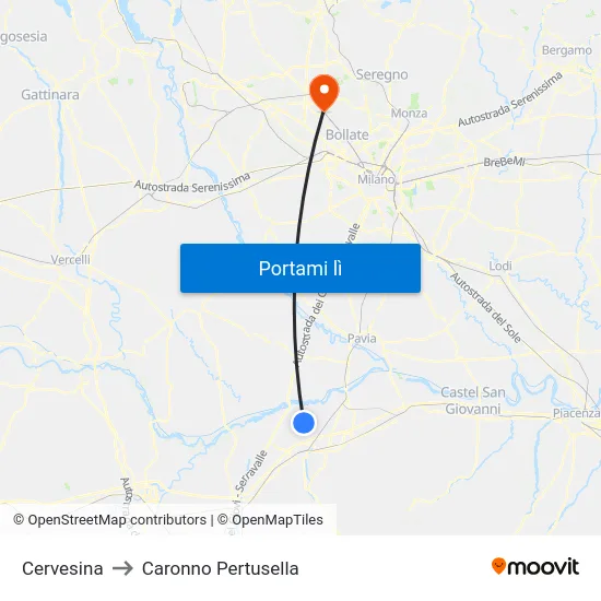 Cervesina to Caronno Pertusella map