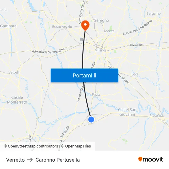Verretto to Caronno Pertusella map
