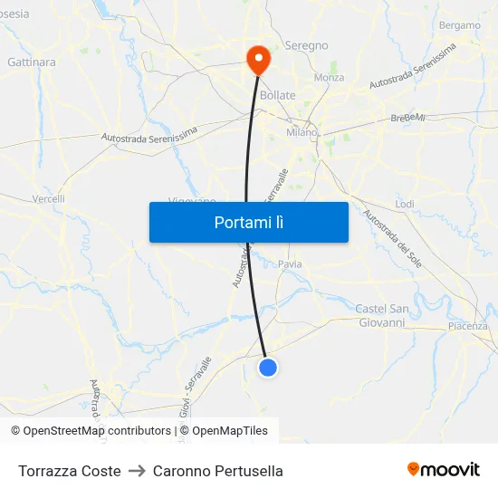 Torrazza Coste to Caronno Pertusella map