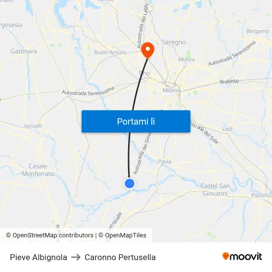 Pieve Albignola to Caronno Pertusella map