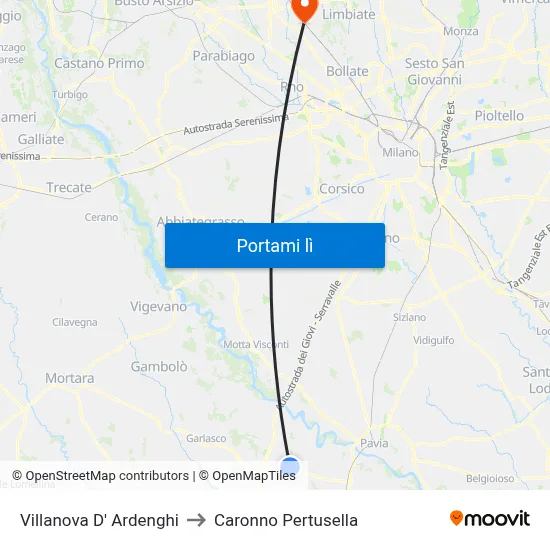 Villanova D' Ardenghi to Caronno Pertusella map