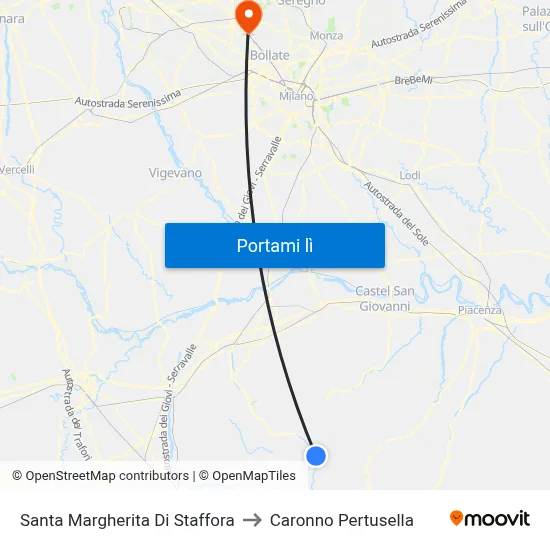 Santa Margherita Di Staffora to Caronno Pertusella map