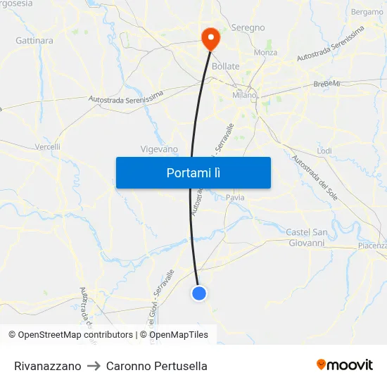 Rivanazzano to Caronno Pertusella map