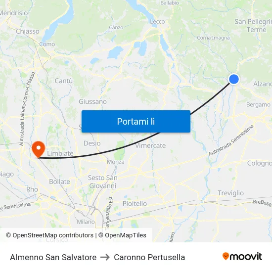 Almenno San Salvatore to Caronno Pertusella map