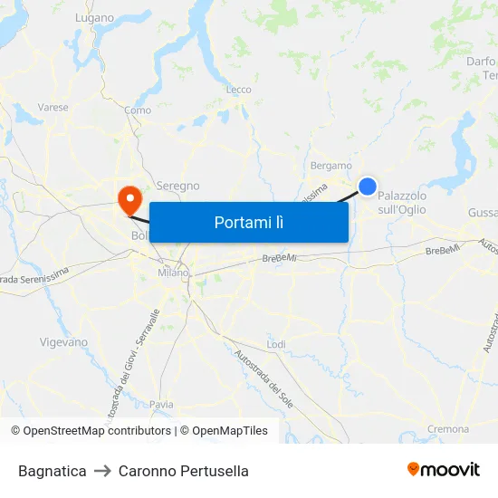 Bagnatica to Caronno Pertusella map