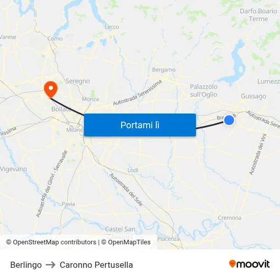 Berlingo to Caronno Pertusella map