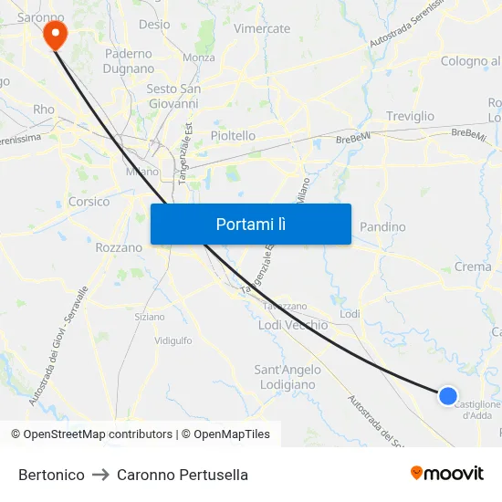 Bertonico to Caronno Pertusella map