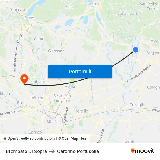 Brembate Di Sopra to Caronno Pertusella map