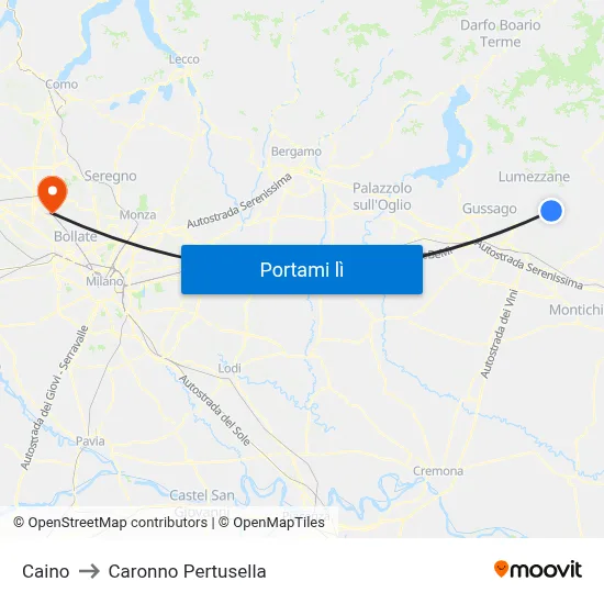 Caino to Caronno Pertusella map