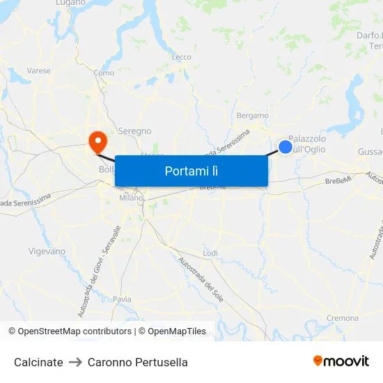 Calcinate to Caronno Pertusella map