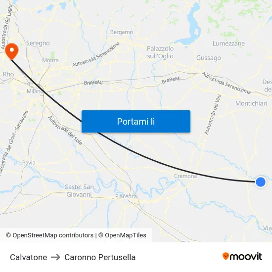 Calvatone to Caronno Pertusella map