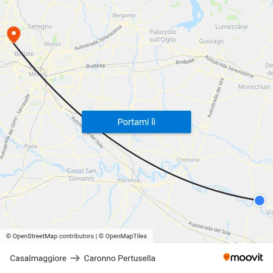 Casalmaggiore to Caronno Pertusella map