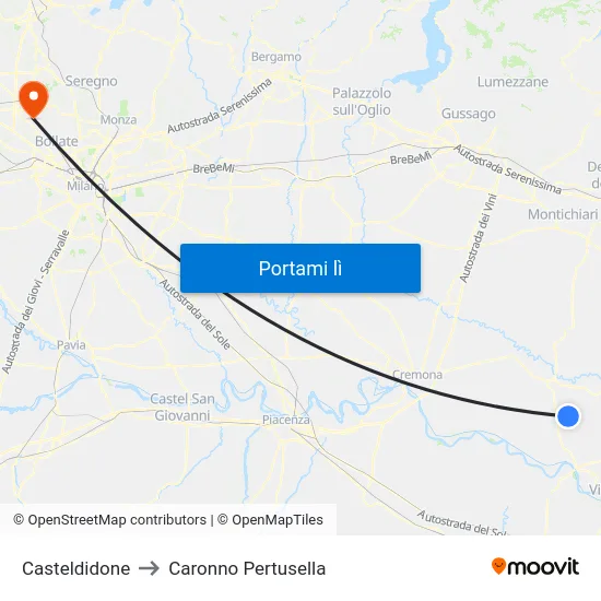 Casteldidone to Caronno Pertusella map
