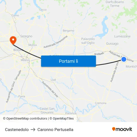 Castenedolo to Caronno Pertusella map
