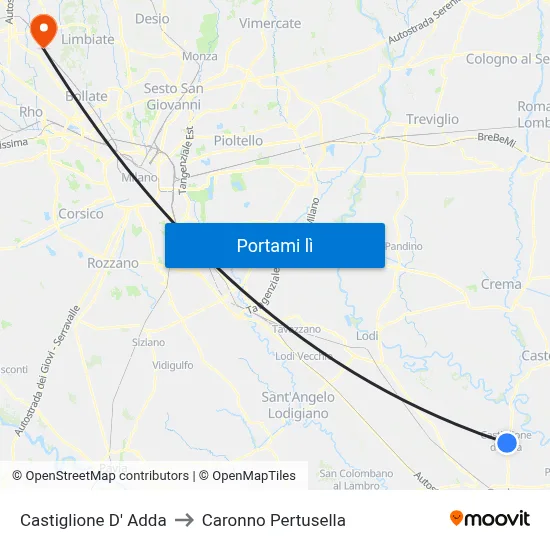 Castiglione D' Adda to Caronno Pertusella map
