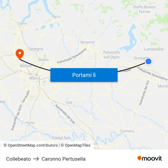 Collebeato to Caronno Pertusella map