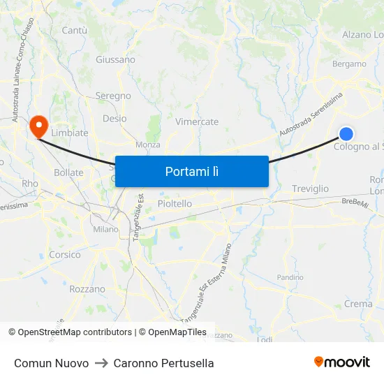 Comun Nuovo to Caronno Pertusella map
