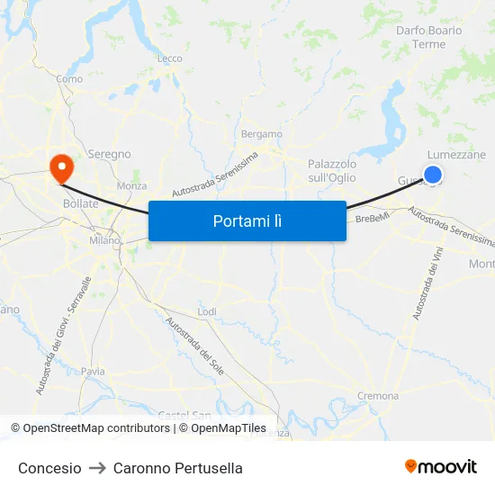 Concesio to Caronno Pertusella map