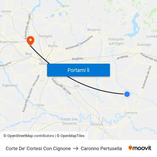 Corte De' Cortesi Con Cignone to Caronno Pertusella map