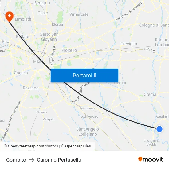 Gombito to Caronno Pertusella map