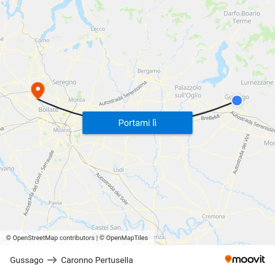 Gussago to Caronno Pertusella map