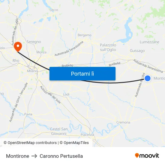 Montirone to Caronno Pertusella map