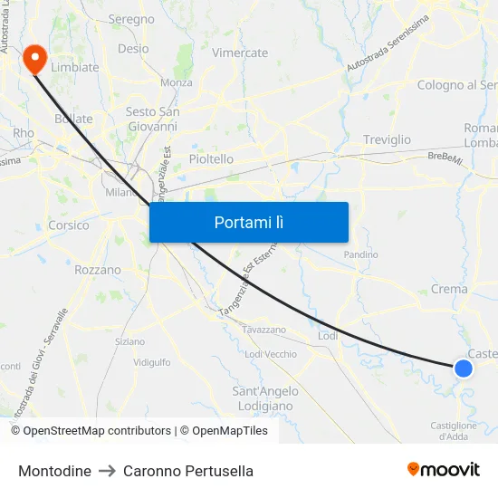 Montodine to Caronno Pertusella map