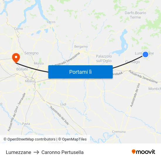 Lumezzane to Caronno Pertusella map