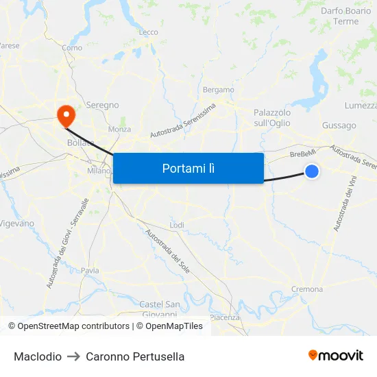 Maclodio to Caronno Pertusella map