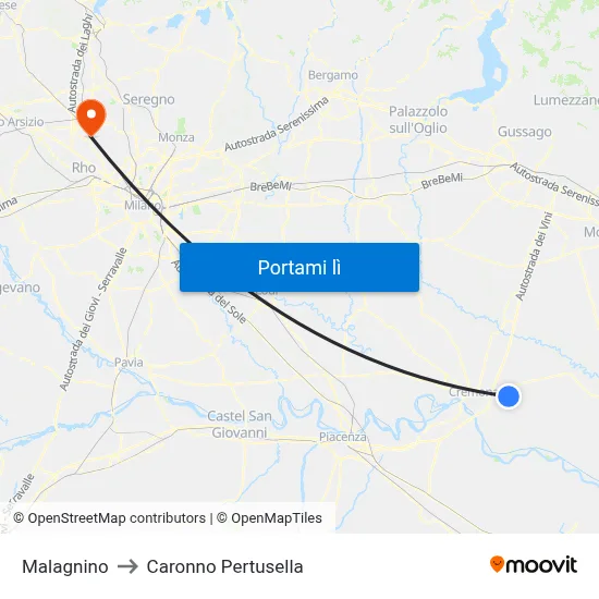 Malagnino to Caronno Pertusella map