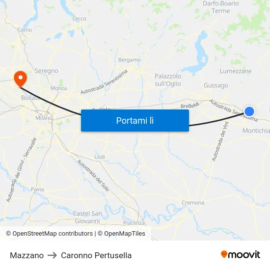 Mazzano to Caronno Pertusella map