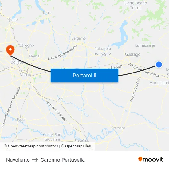 Nuvolento to Caronno Pertusella map
