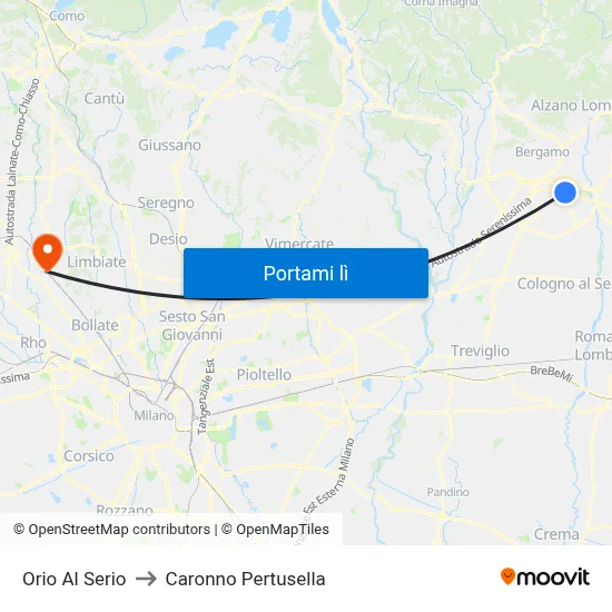 Orio Al Serio to Caronno Pertusella map